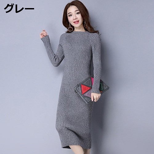 レディース　ニットワンピース　チュニック　ゆるニット　長袖　セーター　クルーネック　トップス　ゆったり　女性　大人　キュート　可愛い　おしゃれ　ファッション　ワインレッド　レッド　ピンク　グレー　グリーン　ブラック　S　M　L　XL　2XL　送料無料