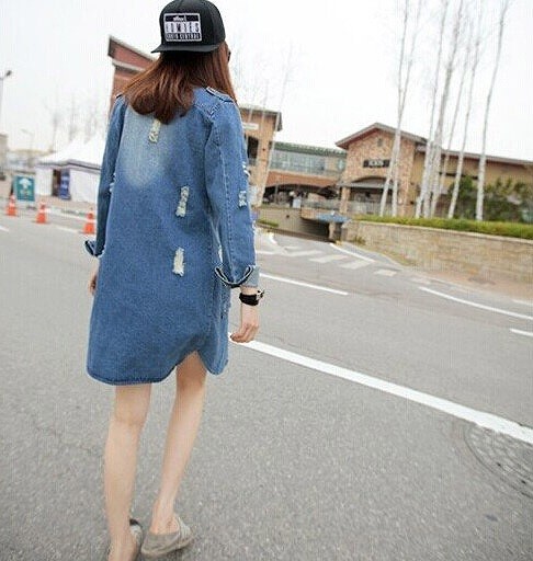 レディース　アウター　セミロング　デニムコート　デニムジャケット　Gジャン　長袖　無地　大人可愛い　キュート　フェミニン　デート　お出かけ　デイリー　ブルー　送料無料