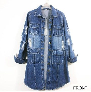 レディース　アウター　セミロング　デニムコート　デニムジャケット　Gジャン　長袖　無地　大人可愛い　キュート　フェミニン　デート　お出かけ　デイリー　ブルー　送料無料