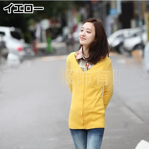 レディース　ニット　カーディガン　トップス　アウター　長袖　セーター　春　羽織　女性　大人　カジュアル　キュート　清楚　可愛い　セクシー　おしゃれ　ファッション　レッド　グリーン　イエロー　フリーサイズ　ワンサイズ　無地　送料無料