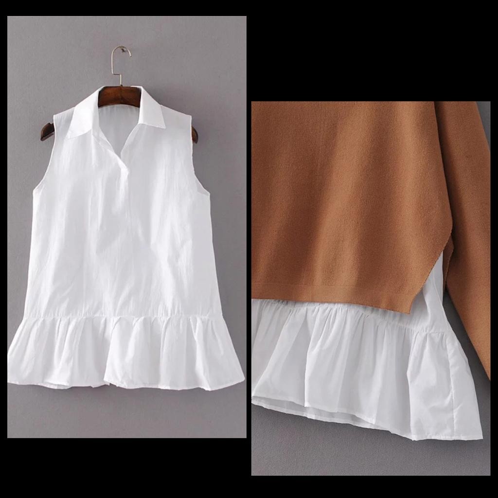 レディース　アンサンブル　レイヤード　重ね着　ニット　セーター　シャツ　無地　長袖　ノースリーブ　シンプル　キュート　かわいい　カジュアル　大人可愛い　フェミニン　オフィス　通勤　OL　デート　お出かけ　カーキ　ブラック　送料無料