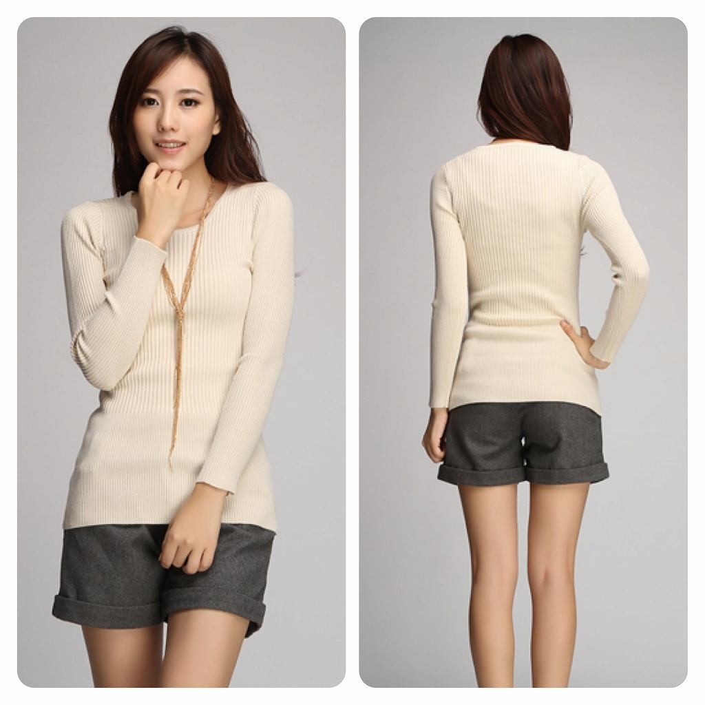 レディース　ニット　スリム　セーター　無地　ラウンドネック　長袖　シンプル　カジュアル　大人可愛い　フェミニン　オフィス　通勤　OL　デート　お出かけ　ブラック　ブラウン　ホワイト　オレンジ　送料無料