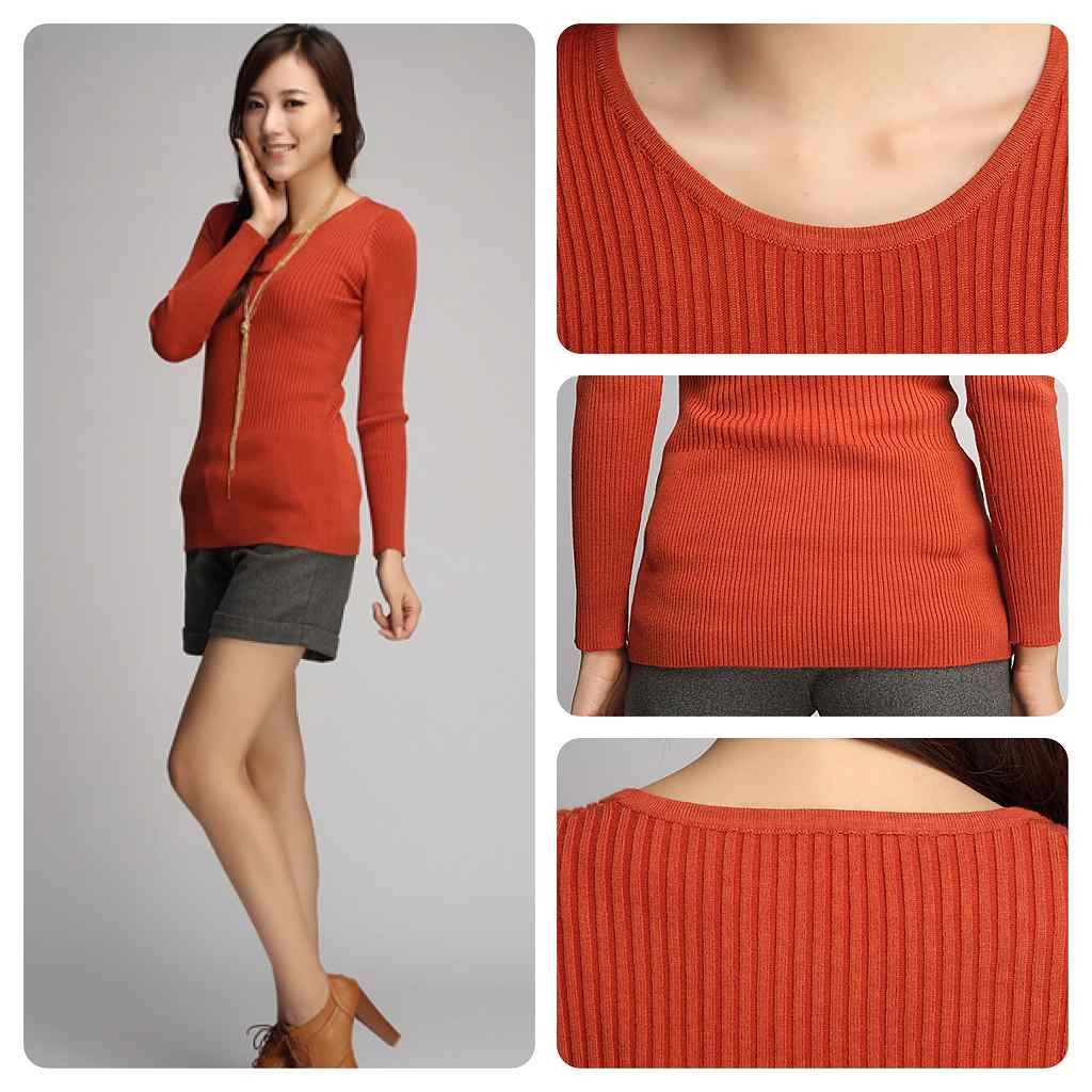 レディース　ニット　スリム　セーター　無地　ラウンドネック　長袖　シンプル　カジュアル　大人可愛い　フェミニン　オフィス　通勤　OL　デート　お出かけ　ブラック　ブラウン　ホワイト　オレンジ　送料無料