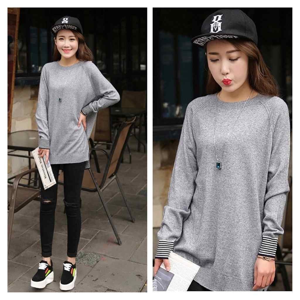 レディース　ニット　セーター　ロング　無地　クルーネック　ウール　長袖　ゆったり　シンプル　大きいサイズ　キュート　カジュアル　大人可愛い　フェミニン　デート　お出かけ　レッド　ブルー　グレー　送料無料