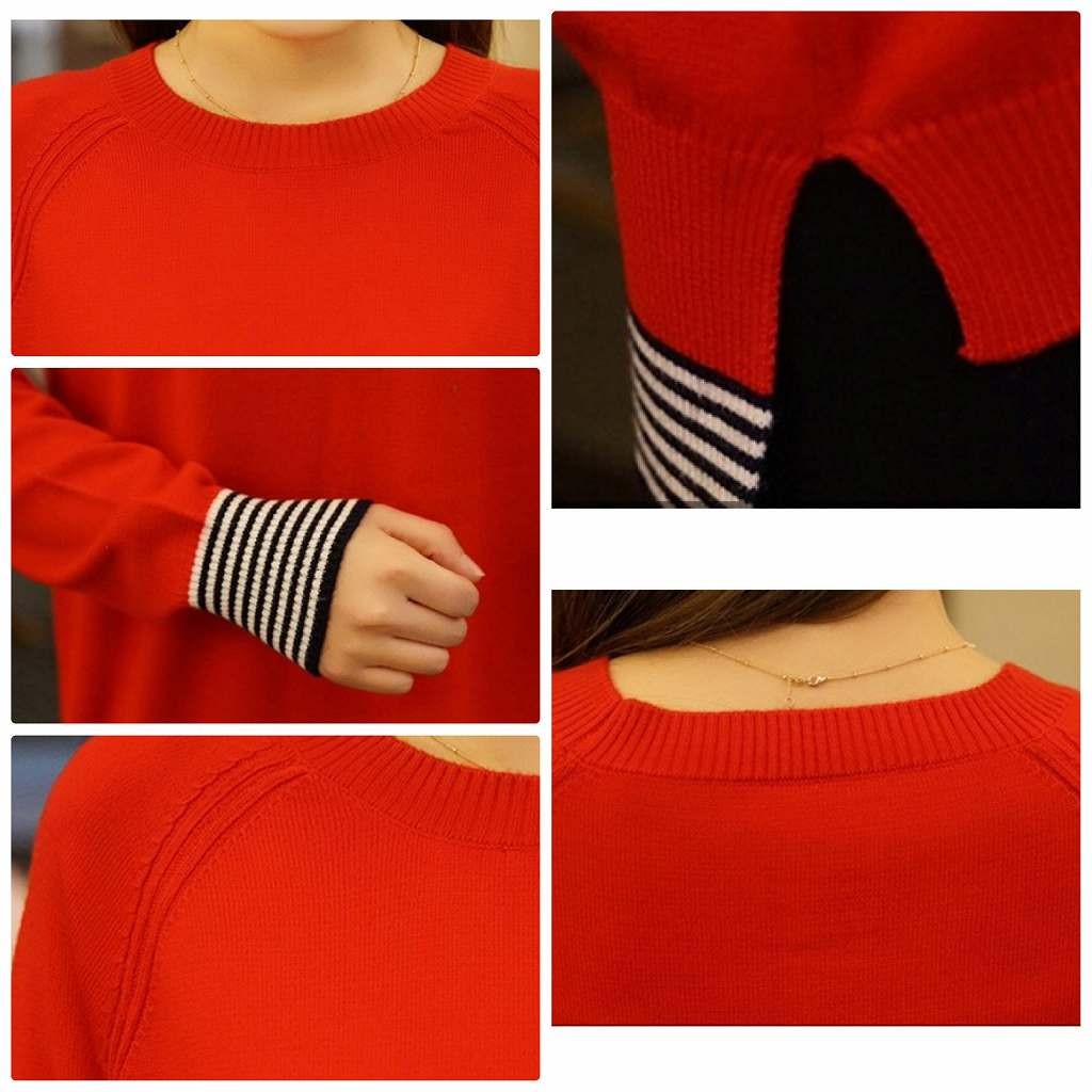 レディース　ニット　セーター　ロング　無地　クルーネック　ウール　長袖　ゆったり　シンプル　大きいサイズ　キュート　カジュアル　大人可愛い　フェミニン　デート　お出かけ　レッド　ブルー　グレー　送料無料