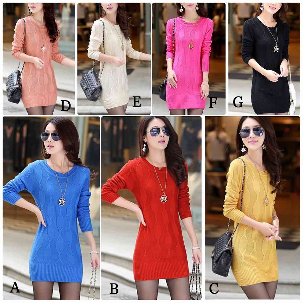 レディース　ニット　ワンピース　ウール　膝上丈　ラウンドネック　無地　タイト　長袖　シンプル　キュート　カジュアル　大人可愛い　フェミニン　オフィス　通勤　OL　デート　お出かけ　ブルー　レッド　イエロー　ピンク　ホワイト　ブラック　送料無料