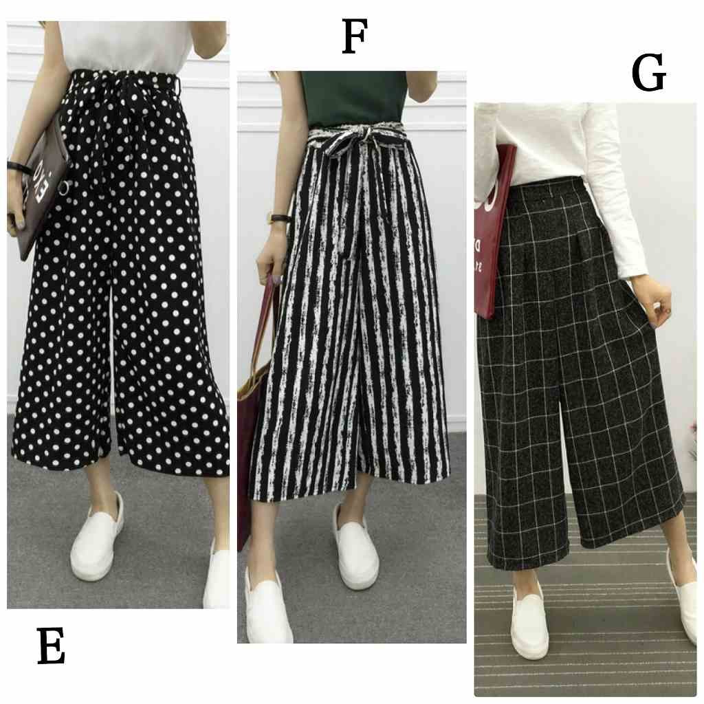 レディース　ボトムス　ガウチョパンツ　ワイドパンツ　ストライプ　格子柄　ドット柄　ウエスト調節　大人カジュアル　シンプル　オフィス　通勤　OL　デイリー　お出かけ　デート　ホワイト　ブラック　送料無料