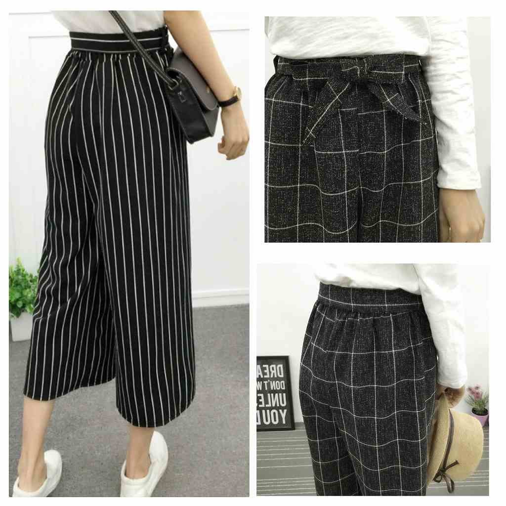 レディース　ボトムス　ガウチョパンツ　ワイドパンツ　ストライプ　格子柄　ドット柄　ウエスト調節　大人カジュアル　シンプル　オフィス　通勤　OL　デイリー　お出かけ　デート　ホワイト　ブラック　送料無料