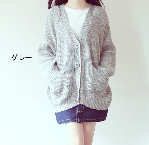 レディース　トップス　ニット　カーディガン　Vネック　長袖　無地　シンプル　ゆったり　キュート　大人可愛い　フリーサイズ　フェミニン　オフィス　OL　通学　デート　お出かけ　デイリー　ピンク　グレー　送料無料