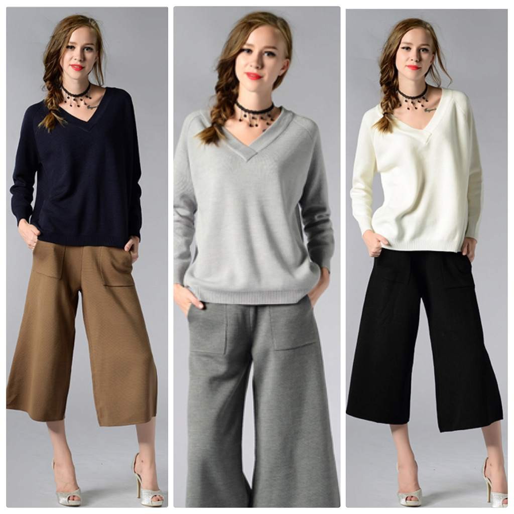 レディース　ボトムス　ニット　ガウチョパンツ　ワイドパンツ　無地　大人カジュアル　秋冬　シンプル　オフィス　通勤　OL　デイリー　お出かけ　デート　ブラック　グレー　ブラウン　送料無料