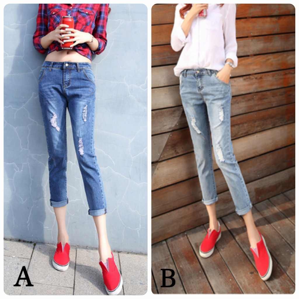 レディース　クラッシュ　ジーンズ　デニムパンツ　ストレート　ダメージ　ジーンズ　ボトムス　無地　カジュアル　シンプル　美脚　デイリー　お出かけ　デート　ブルー　送料無料