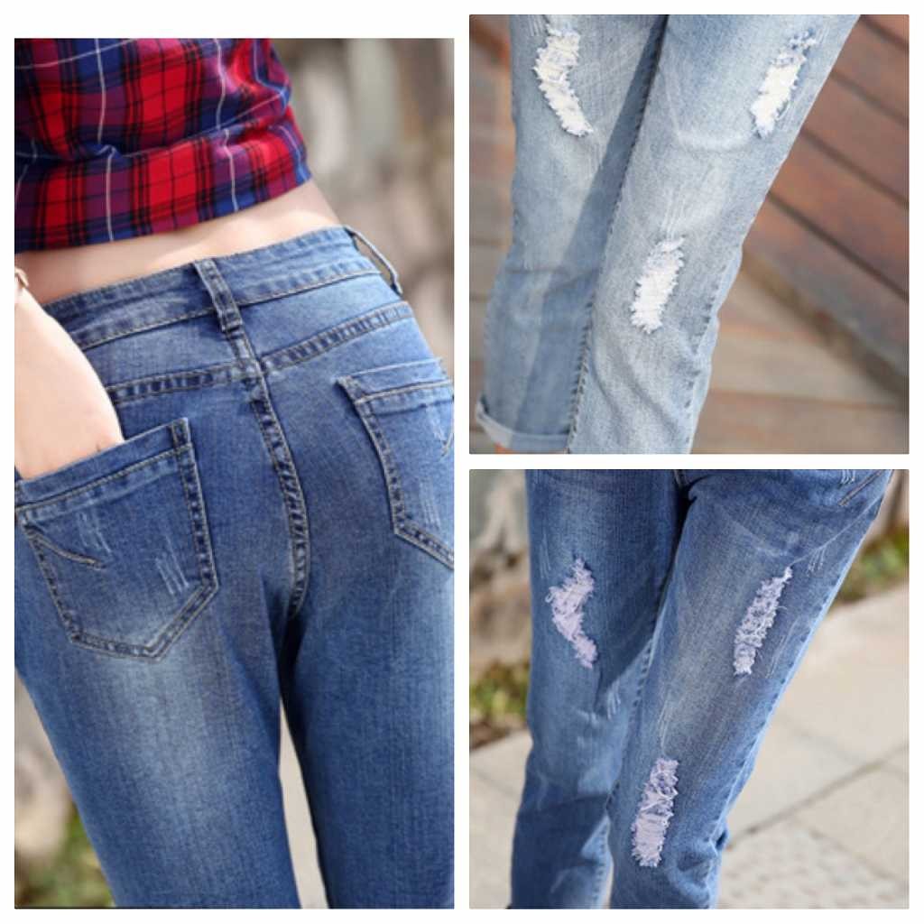 レディース　クラッシュ　ジーンズ　デニムパンツ　ストレート　ダメージ　ジーンズ　ボトムス　無地　カジュアル　シンプル　美脚　デイリー　お出かけ　デート　ブルー　送料無料