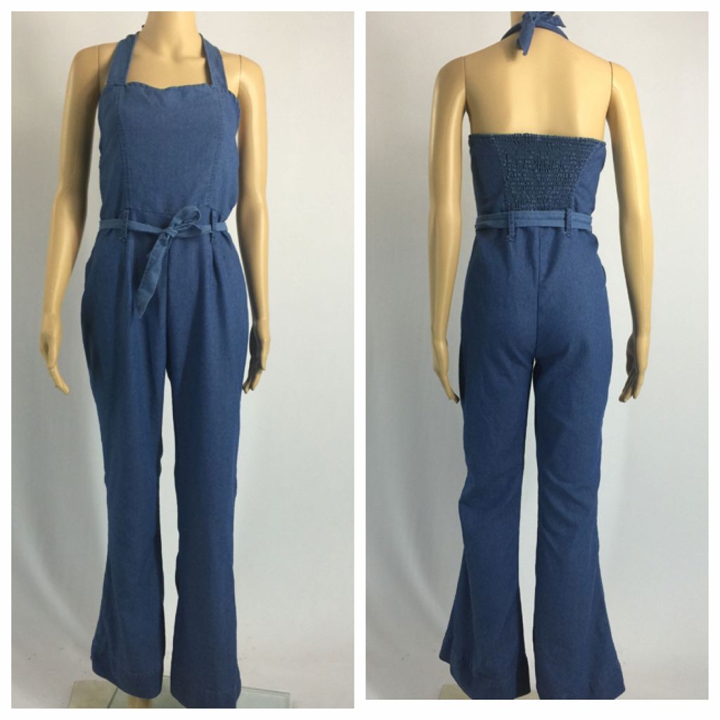 レディース　ボトムス　サロペット　オーバーオール　ツナギ　ウエスト調節　無地　大人カジュアル　シンプル　大きいサイズ　デイリー　お出かけ　デート　ブルー　送料無料