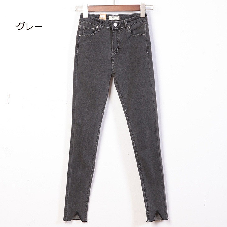 レディース　ボトムス　　ペンシルジーンズ　フレイドヘム　カットオフデニム　パンツ　デニム　ジーンズ　切りっぱなし　無地　大人カジュアル　フェミニン　大きいサイズ　シンプル　美脚　脚長効果　普段着　ブラック　グレー　ライトブルー　ネイビー　送料無料