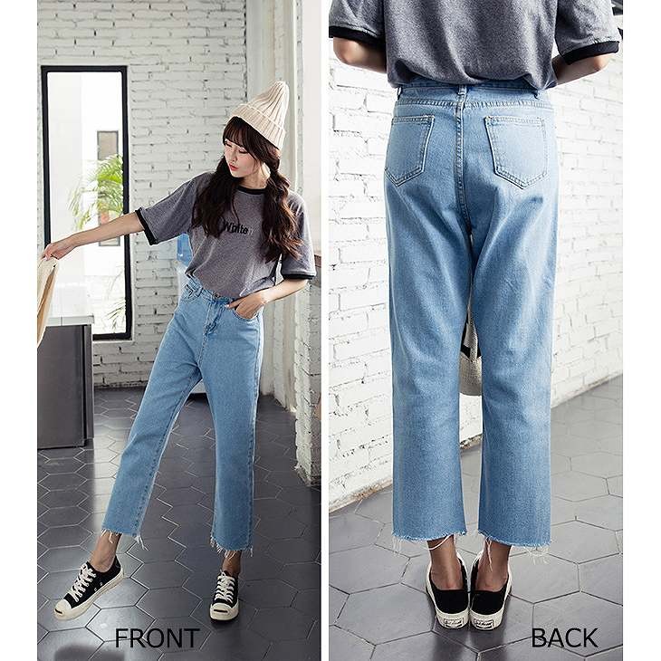 レディース　ボトムス　ジーンズ　デニム　バギー　クロップド　フレイドヘム　切りっぱなし　カットオフデニム　ワイド　無地　9分丈　大人カジュアル　フェミニン　大きいサイズ　シンプル　リゾート　普段着　デイリー　お出かけ　ブルー　ライトブルー　送料無料