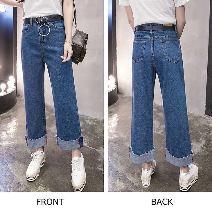 レディース　ボトムス　ジーンズ　デニム　ロールアップ　ストーレート　ワイド　フレイドヘム　切りっぱなし　無地　9分丈　大人カジュアル　フェミニン　大きいサイズ　シンプル　リゾート　普段着　デイリー　お出かけ　デート　ブルー　送料無料