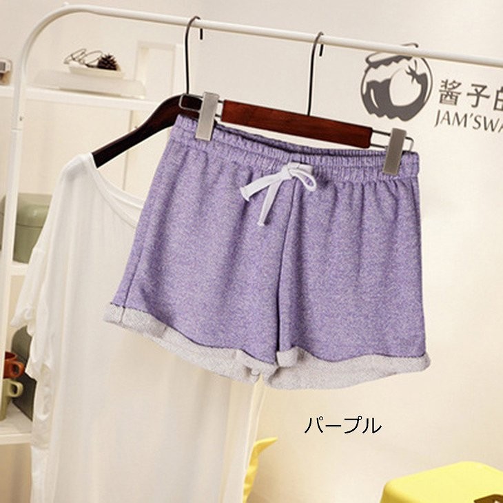 レディース　ボトムス　ホットパンツ　ショートパンツ　スウェット　スポーツ　短パン　切りっぱなし　カットオフ　フレイドヘム　ワイドパンツ　カジュアル　サーフパンツ　黒　ブラック　ブルー　ピンク　グレー　パープル　送料無料