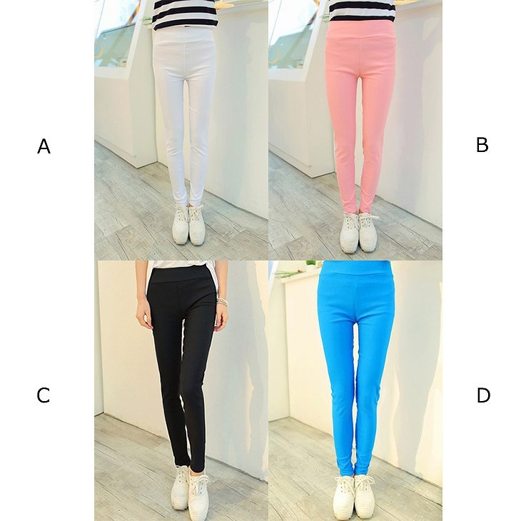 レディース　ボトムス　レギンス　レギパン　ストレッチ　スパッツ　ペンシルパンツ　カラーパンツ　10分丈　無地　フリーサイズ　大人カジュアル　シンプル　普段着　ウエストゴム　ホワイト　ピンク　レッド　ブラック　黒　ブルー　イエロー　ネイビー　グリーン送料無料