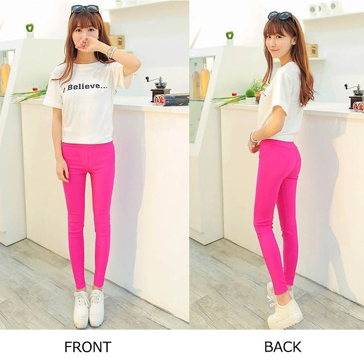 レディース　ボトムス　レギンス　レギパン　ストレッチ　スパッツ　ペンシルパンツ　カラーパンツ　10分丈　無地　フリーサイズ　大人カジュアル　シンプル　普段着　ウエストゴム　ホワイト　ピンク　レッド　ブラック　黒　ブルー　イエロー　ネイビー　グリーン送料無料
