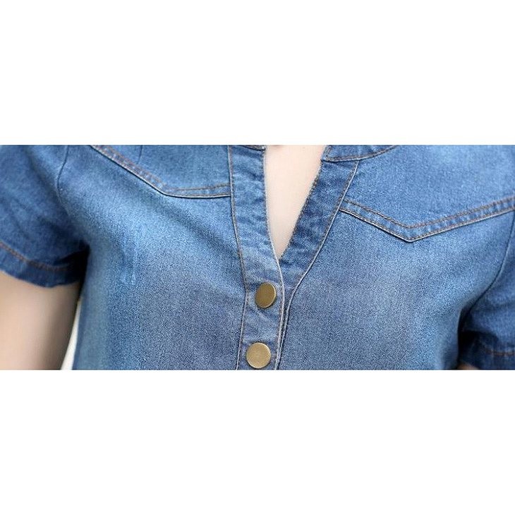 レディース　デニム　ワンピース　スカート　デニムスカート　ミニスカート　シャツワンピース　半袖　夏　Vネック　おしゃれ　かわいい　大人可愛い　大人カジュアル　大きいサイズ　ブルー　ライトブルー　送料無料