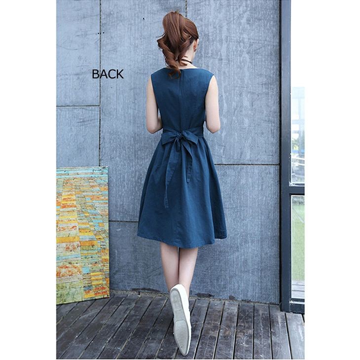 レディース　ワンピース　スカート　コットン　ベルト　リボン　ノースリーブ　フレア　夏　シンプル　大きいサイズ　大人カジュアル　大人可愛い　無地　膝丈　フェミニン　ナチュラル　お出かけ　デート　デイリー　ブルー　レッド　カーキ　送料無料