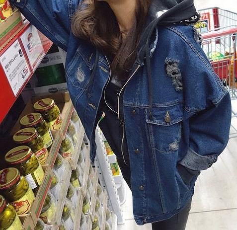 レディース　ジージャン　アウター　上着　ジーンズ　ジャケット　デニム　ゆったり　ヴィンテージ加工　ブルー　送料無料