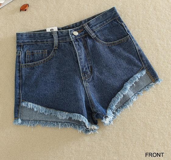 レディース　ショート　パンツ　ホットパンツ　デニム　ジーンズ　ヴィンテージ加工　4色　ブルー　水色　ホワイト　ブラック　送料無料