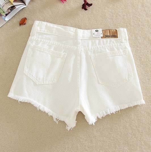 レディース　ショート　パンツ　ホットパンツ　デニム　ジーンズ　ヴィンテージ加工　4色　ブルー　水色　ホワイト　ブラック　送料無料