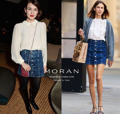 レディース　ハイウエスト　ミニ　スカート　デニム　ジーンズ　前ボタン　水色　ブルー　青　送料無料