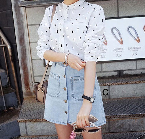 レディース　ハイウエスト　ミニ　スカート　デニム　ジーンズ　前ボタン　水色　ブルー　青　送料無料