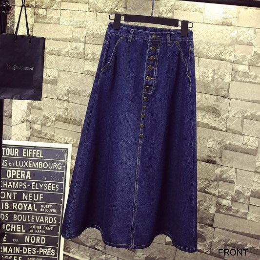 レディース　スカート　ミモレ丈　ロングスカート　マキシスカート　フレアスカート　デニム　ジーンズ　ブルー　青　送料無料