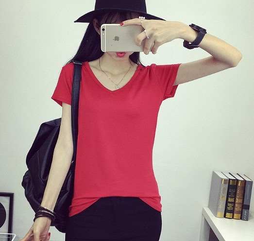 レディース　トップス　Tシャツ　Vネック　ゆったり　ホワイト　ネイビー　グレー　ピンク　レッド　イエロー　グリーン　オレンジ　送料無料