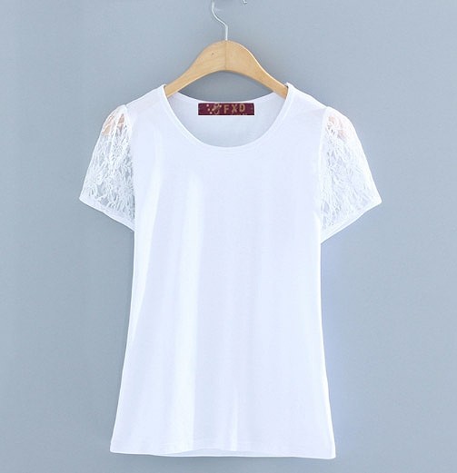 レディース　トップス　Tシャツ　レース　袖　透け感　上品　ブラック　黒　ホワイト　白　送料無料