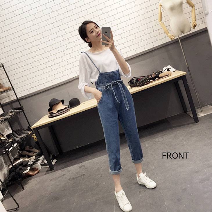 レディース　半端丈　アンクル　デニム　サロペット　オールインワン　オーバーオール　パンツ　ジーンズ　ボトムス　春　夏　女性　大人　カジュアル　キュート　可愛い　おしゃれ　ファッション　ブルー　S　M　L　XL　サイズ　送料無料