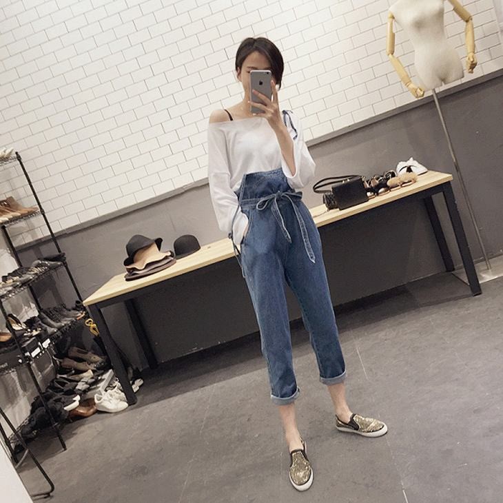 レディース　半端丈　アンクル　デニム　サロペット　オールインワン　オーバーオール　パンツ　ジーンズ　ボトムス　春　夏　女性　大人　カジュアル　キュート　可愛い　おしゃれ　ファッション　ブルー　S　M　L　XL　サイズ　送料無料