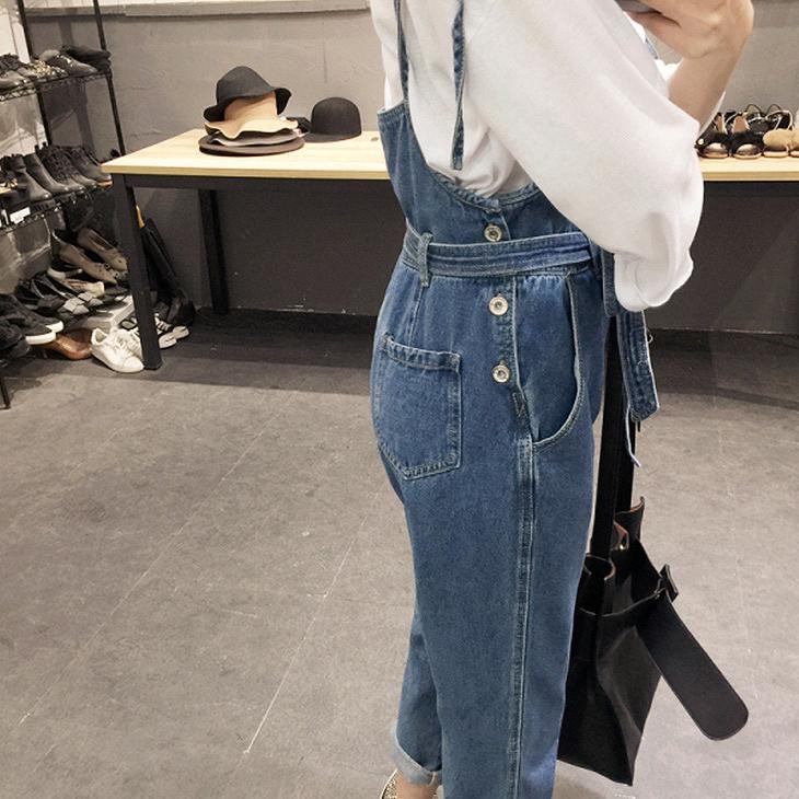 レディース　半端丈　アンクル　デニム　サロペット　オールインワン　オーバーオール　パンツ　ジーンズ　ボトムス　春　夏　女性　大人　カジュアル　キュート　可愛い　おしゃれ　ファッション　ブルー　S　M　L　XL　サイズ　送料無料