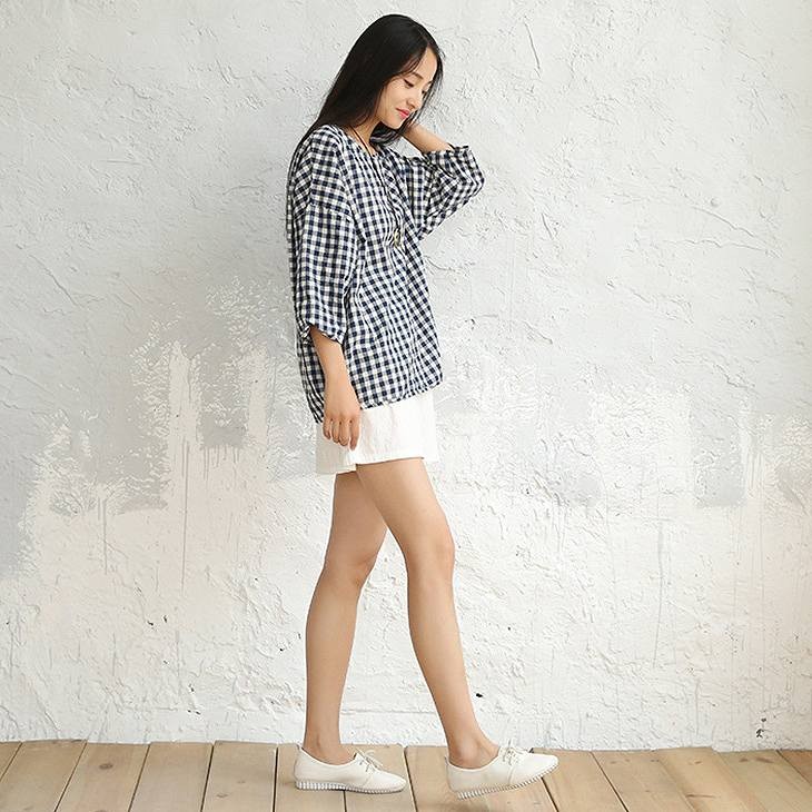レディース　トップス　ギンガムチェック　ブラウス　七分袖　Tシャツ　ラウンドネック　シャツ　春　夏　女性　大人　カジュアル　キュート　可愛い　おしゃれ　ファッション　ネイビー　レッド　ブラック　フリーサイズ　ワンサイズ　送料無料