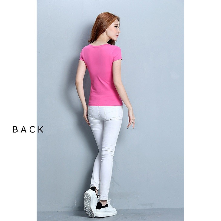 レディース　トップス　Tシャツ　半袖　ショートスリーブ　Uネック　ラウンドネック　春　夏　女性　大人　カジュアル　キュート　可愛い　おしゃれ　グレー　ピンク　ホワイト　ライトピンク　ブラック　ソリッドカラー　無地　フリーサイズ　ワンサイズ　送料無料