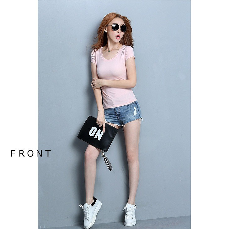 レディース　トップス　Tシャツ　半袖　ショートスリーブ　Uネック　ラウンドネック　春　夏　女性　大人　カジュアル　キュート　可愛い　おしゃれ　グレー　ピンク　ホワイト　ライトピンク　ブラック　ソリッドカラー　無地　フリーサイズ　ワンサイズ　送料無料