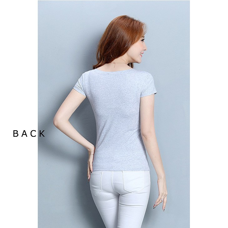 レディース　トップス　Tシャツ　半袖　ショートスリーブ　Uネック　ラウンドネック　春　夏　女性　大人　カジュアル　キュート　可愛い　おしゃれ　グレー　ピンク　ホワイト　ライトピンク　ブラック　ソリッドカラー　無地　フリーサイズ　ワンサイズ　送料無料
