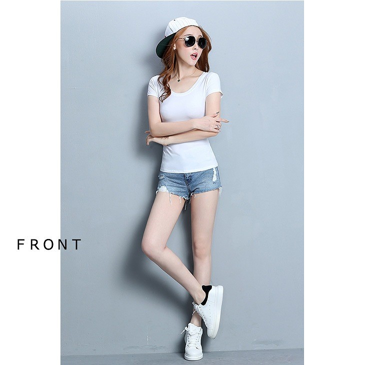 レディース　トップス　Tシャツ　半袖　ショートスリーブ　Uネック　ラウンドネック　春　夏　女性　大人　カジュアル　キュート　可愛い　おしゃれ　グレー　ピンク　ホワイト　ライトピンク　ブラック　ソリッドカラー　無地　フリーサイズ　ワンサイズ　送料無料