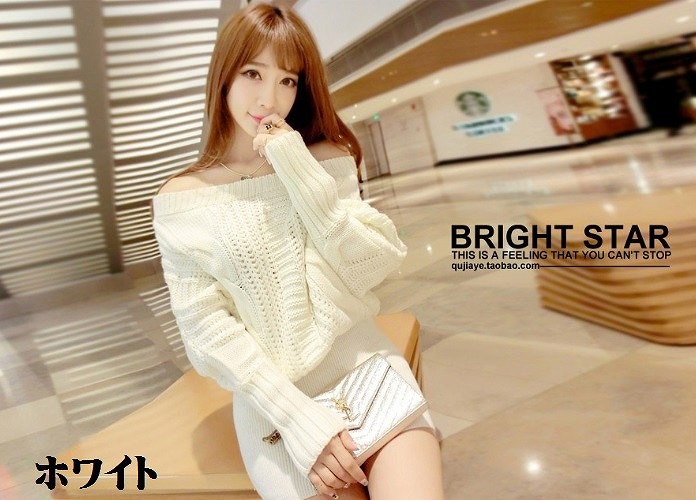 レディース　トップス　ロング　ドルマン　ニット　セーター　オフショルダー　無地　シンプル　長袖　暖かい　フリーサイズ　カジュアル　大人可愛い　フェミニン　デート　お出かけ　デイリー　ホワイト　ピンク　アイボリー　送料無料