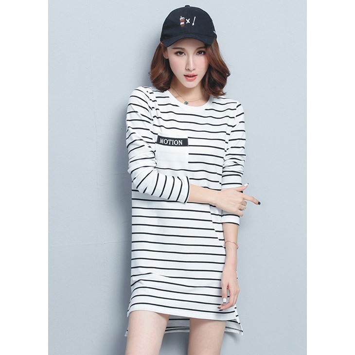 レディース　ワンピース　ボーダー　ミニスカート　スリット　ポケット　クルーネック　ボトムス　春　夏　女性　大人　カジュアル　キュート　可愛い　おしゃれ　ファッション　ホワイト　白　S　M　L　サイズ　送料無料