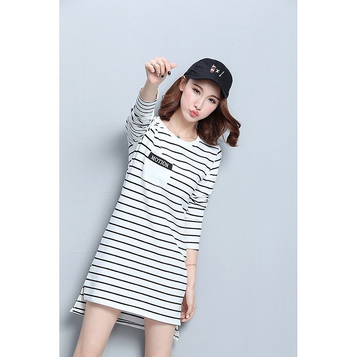 レディース　ワンピース　ボーダー　ミニスカート　スリット　ポケット　クルーネック　ボトムス　春　夏　女性　大人　カジュアル　キュート　可愛い　おしゃれ　ファッション　ホワイト　白　S　M　L　サイズ　送料無料