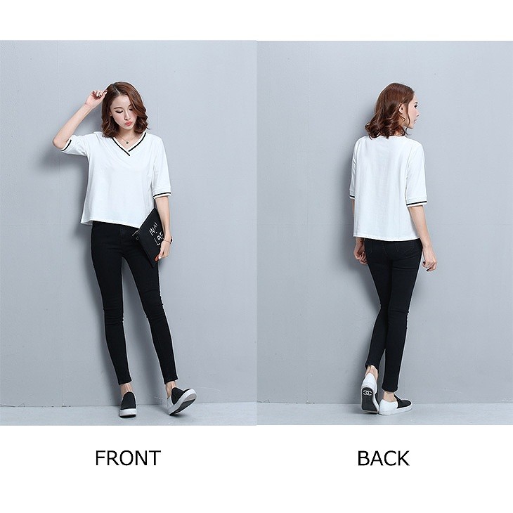 レディース　トップス　カットソー　Tシャツ　無地　Ｖネック　5分袖　半袖　綿　シンプル　ゆったり　カジュアル　大人可愛い　フェミニン　仕事着　オフィス　デート　お出かけ　普段着　ホワイト　白　送料無料