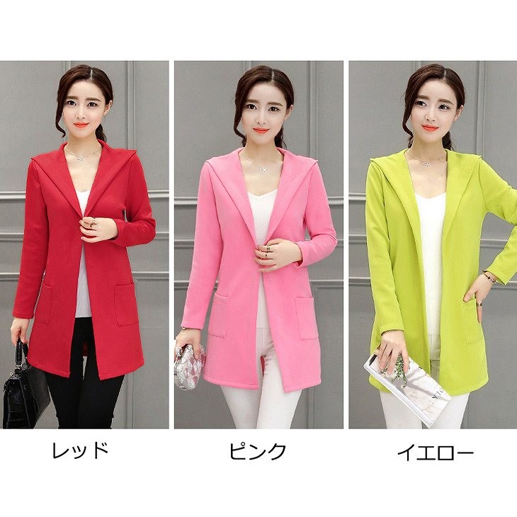 レディース　チェスターコート　アウター　コート　フード　春　秋　スプリングコート　大きいサイズ　シンプル　ビジネス　クール　通勤　ブラック　レッド　イエロー　ピンク　オレンジ　送料無料