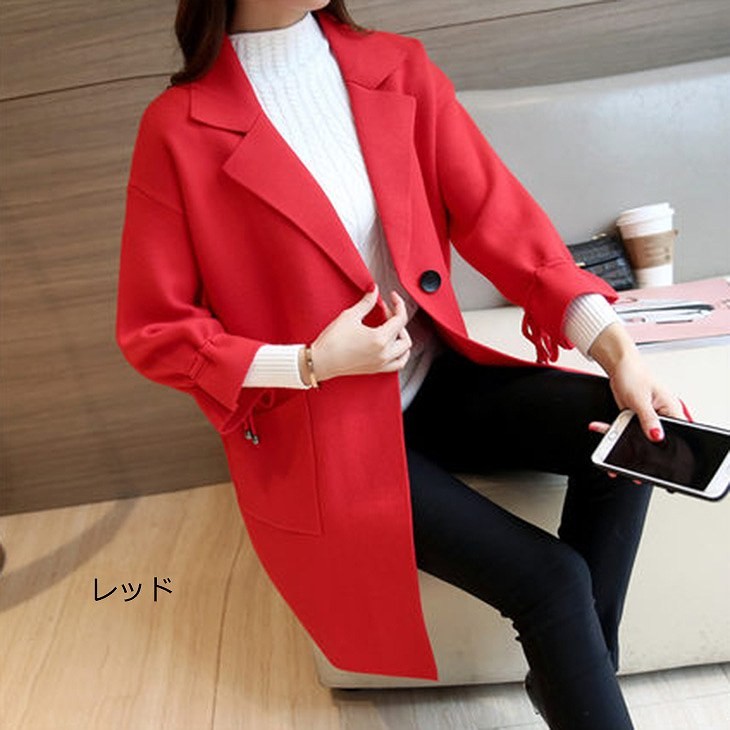 レディース　チェスターコート　アウター　春コート　スプリングコート　ニット　ロングカーディガン　大きいサイズ　おしゃれ　かわいい　シンプル　カジュアル　ビジネス　クール　通勤　レッド　ブラック　グリーン　送料無料