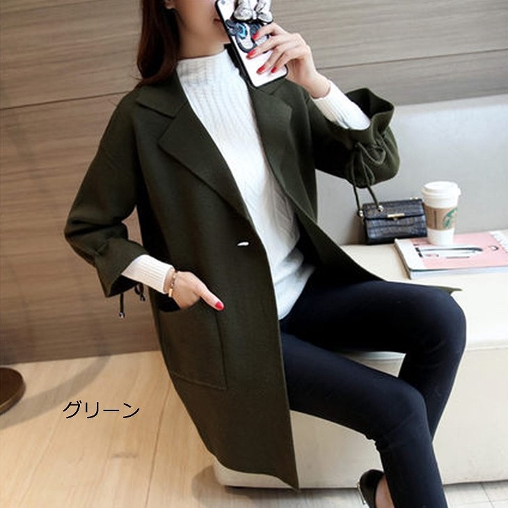 レディース　チェスターコート　アウター　春コート　スプリングコート　ニット　ロングカーディガン　大きいサイズ　おしゃれ　かわいい　シンプル　カジュアル　ビジネス　クール　通勤　レッド　ブラック　グリーン　送料無料