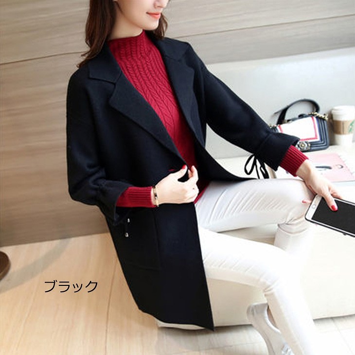 レディース　チェスターコート　アウター　春コート　スプリングコート　ニット　ロングカーディガン　大きいサイズ　おしゃれ　かわいい　シンプル　カジュアル　ビジネス　クール　通勤　レッド　ブラック　グリーン　送料無料
