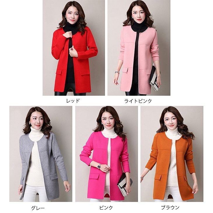 レディース　アウター　春コート　スプリングコート　ステンカラーコート　ノーカラーコート　大きいサイズ　おしゃれ　かわいい　フェミニン　無地　シンプル　カジュアル　ビジネス　クール　通勤　　レッド　ピンク　ブラウン　グレー　送料無料